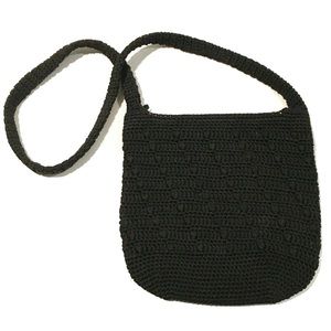 The Stone Black Knit Shoulder Bag Purse Zipper Closure Boho Woven Crochet Summer